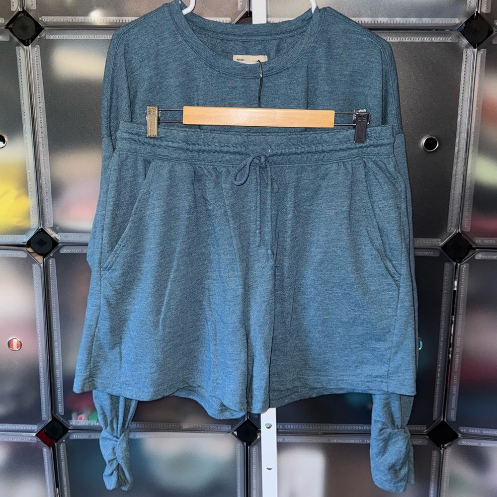 Anthropologie Saturday Sunday Long Sleeve Top & Shorts Set in Blue Size L